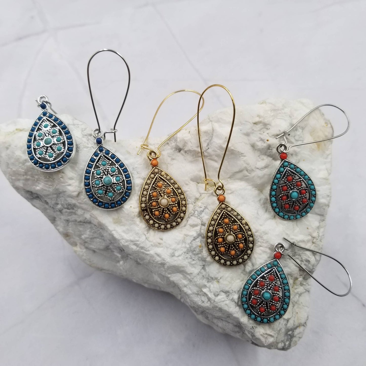 Boho Turquoise Beads Earrings: Red Blue