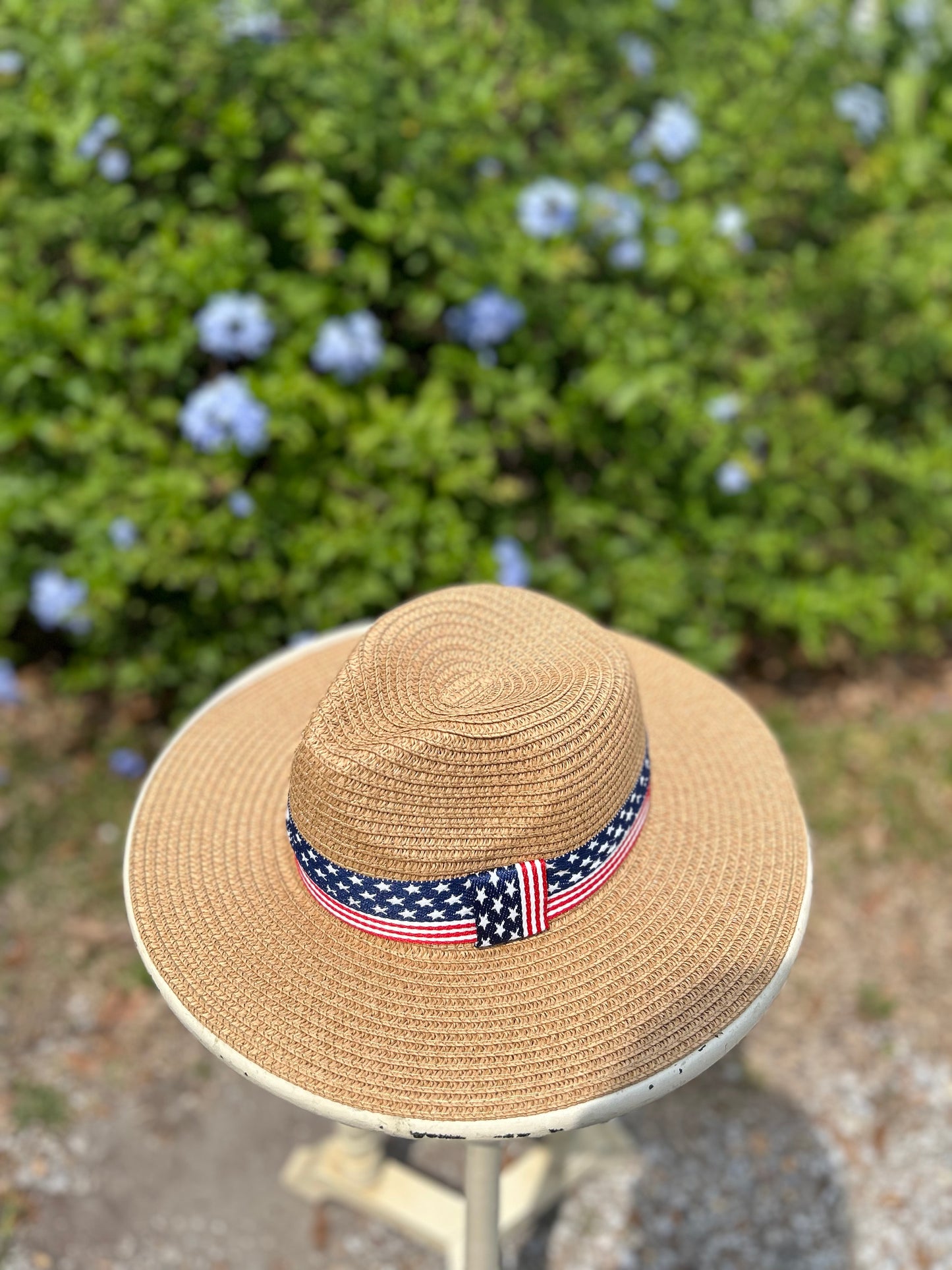 American Flag Taupe Straw Hat