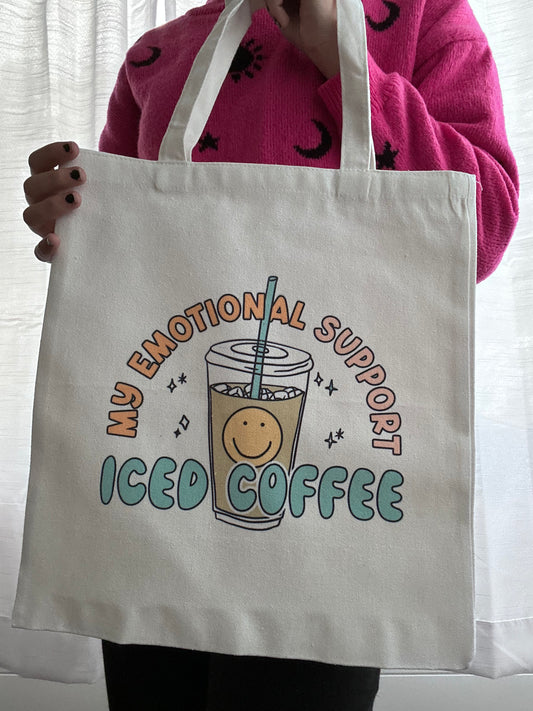 Emotional Support Iced Coffee Canvas Tote Bag