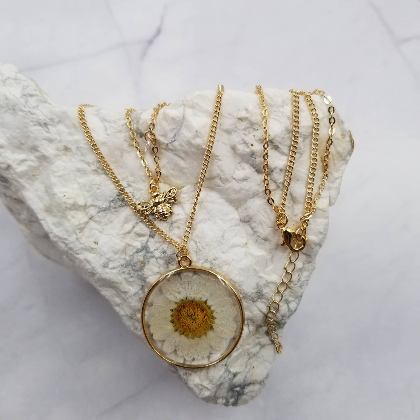 Layered Bee and Daisy Necklace
