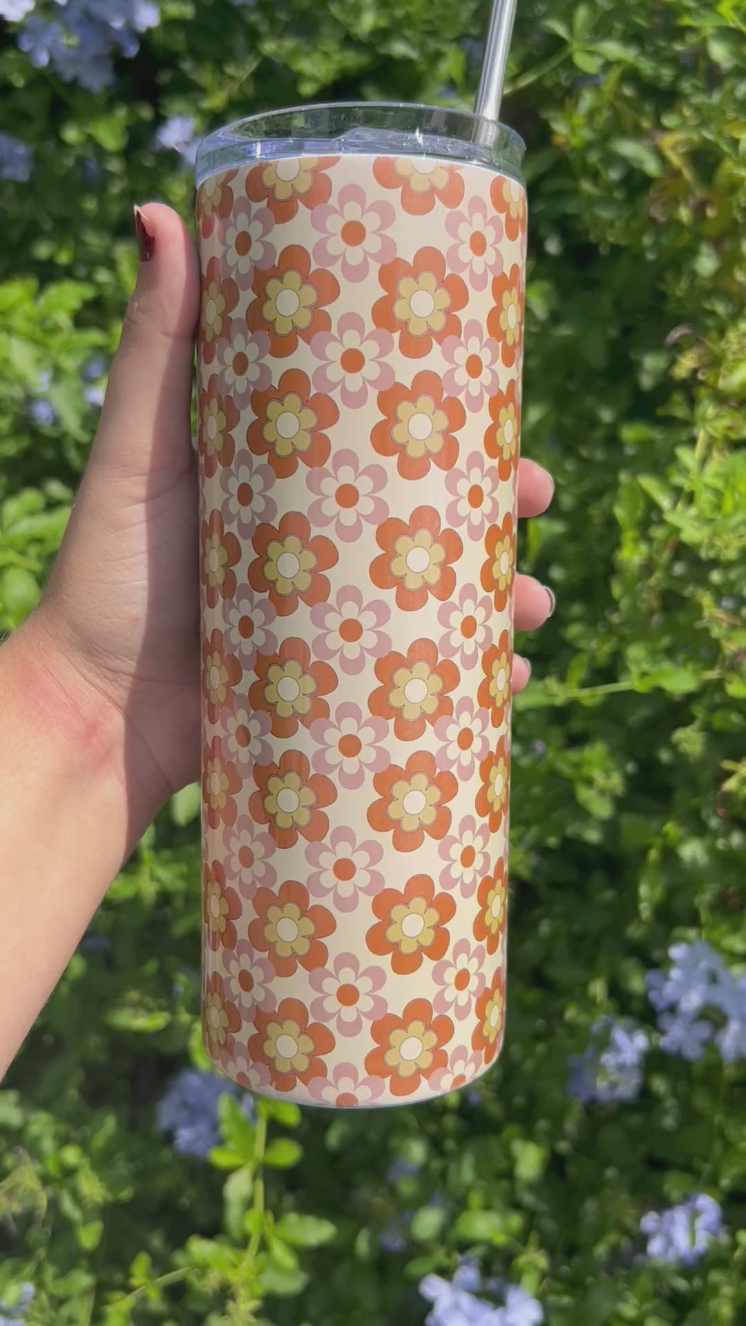 70s dream tumbler, 20 oz with metal straw