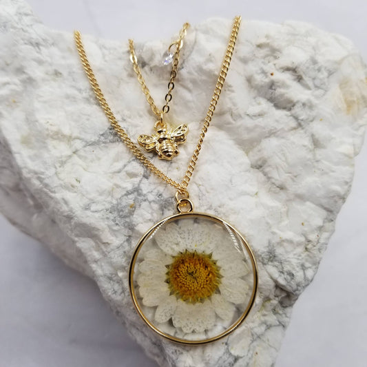 Layered Bee and Daisy Necklace