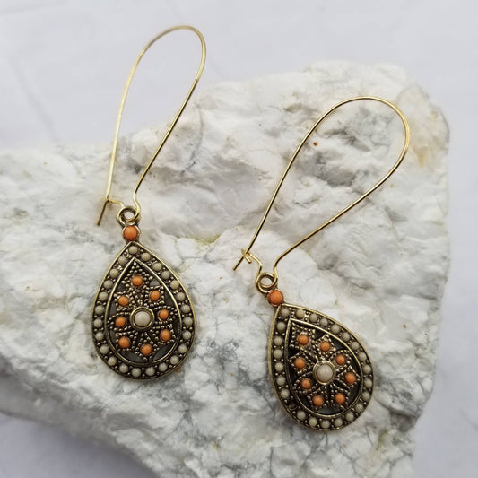 Boho Turquoise Beads Earrings: Orange