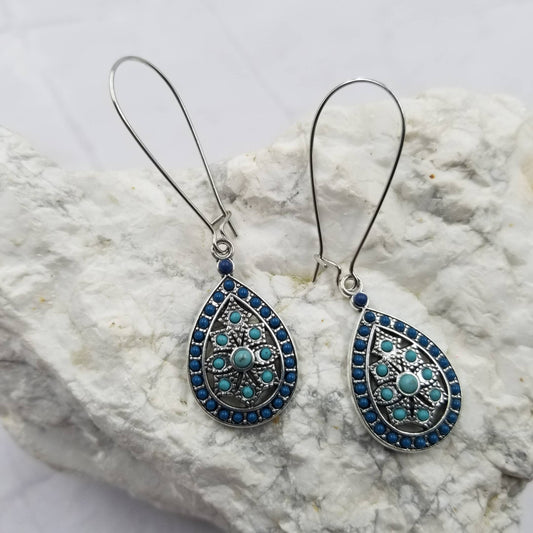 Boho Turquoise Beads Earrings: Blue